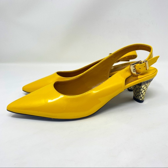 J.Renee Mayetta Yellow Slingback Pointy Toe Metal Heel Women's Size 9.5
